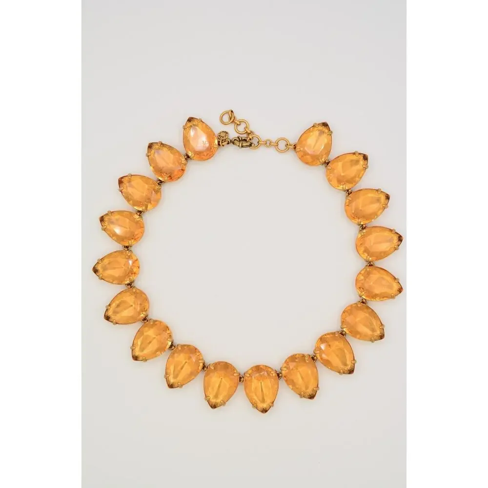 J.Crew Vintage Orange Crystal Teardrop Gold Statement Necklace Chunky Heavy BinY